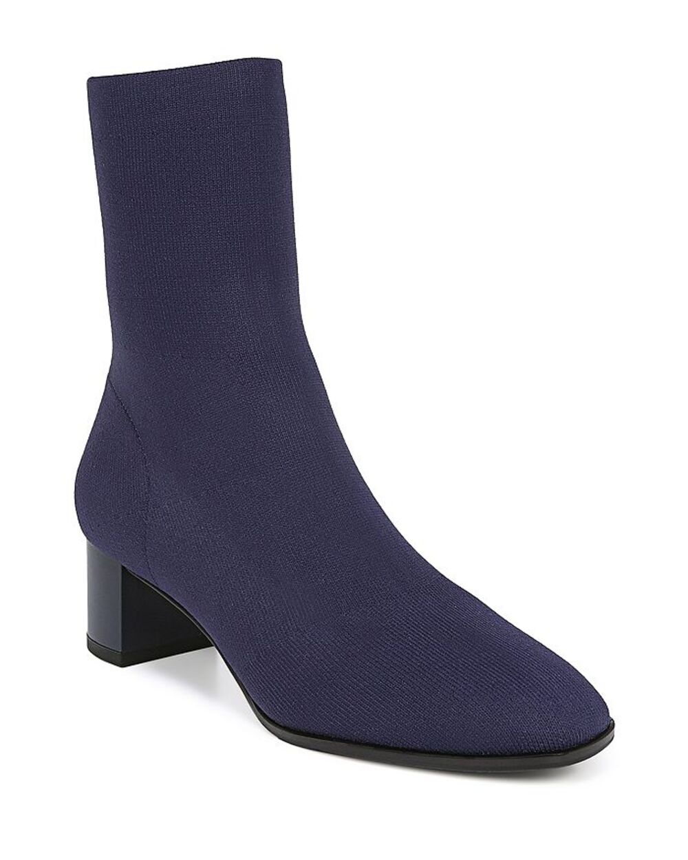 Via Spiga Verena Navy Stretch Knit Sock Booties Square Toe Block Heel Chic Sleek